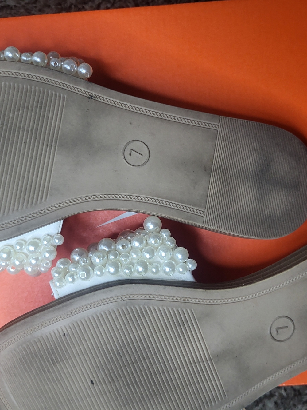 a new day White Pearl-Embellished Slide Sandals Size 7 - Picture 3 of 3